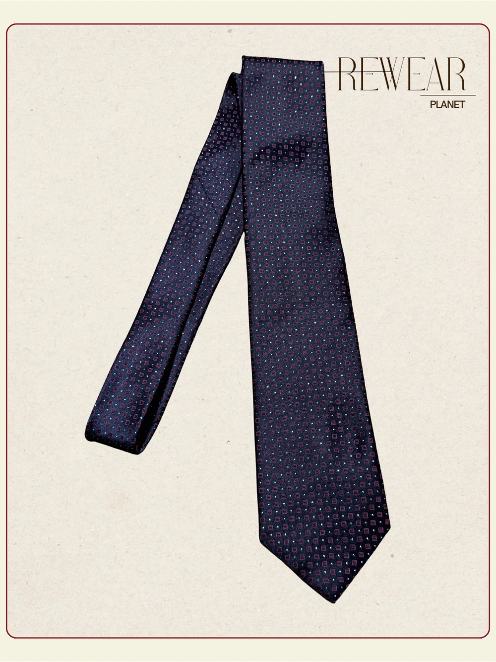Vintage Marco Lariani 100% Silk Necktie Made in Italy Navy Burgundy Geometric Ti